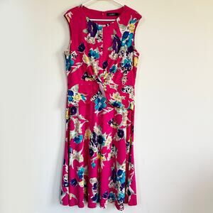 Lauren Ralph Lauren Black Label Floral Twist-Front Jersey Dress Cap Sleeves 14